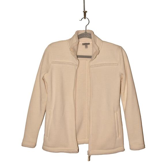 T BY TALBOTS $98 Double Knit High Pile Fleece Zip Jacket Ivory P Petite - Picture 3 of 4